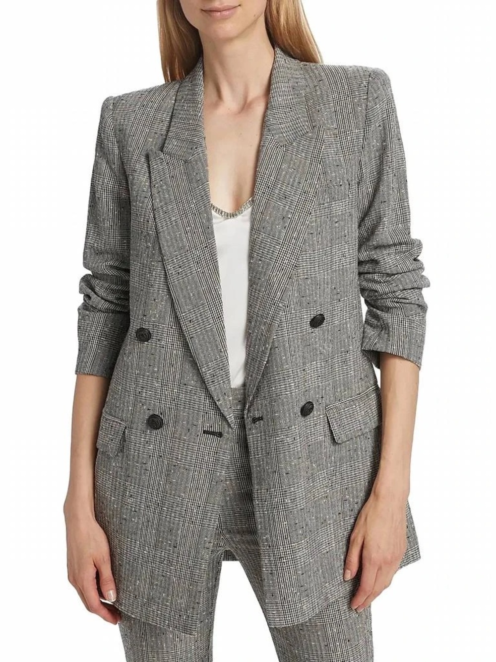 Generation Love Gray Glen Plaid Double-Breasted Blazer
